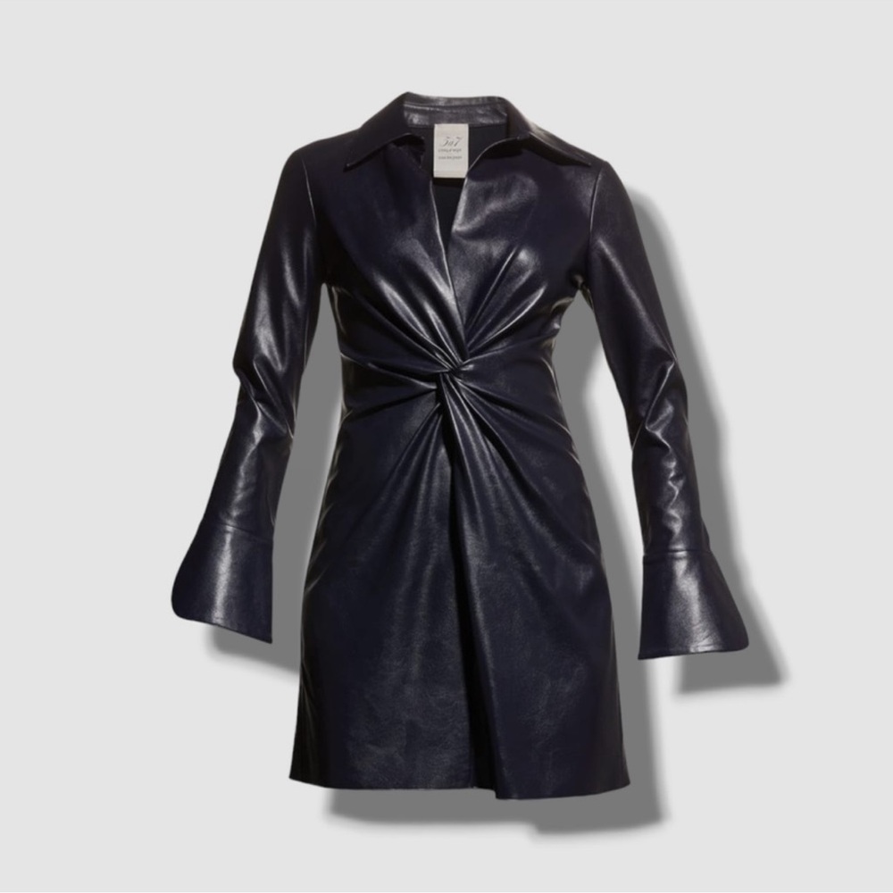 CINQ À SEPT 'McKenna' Knot-Front Vegan Leather Mini-Dress, Black